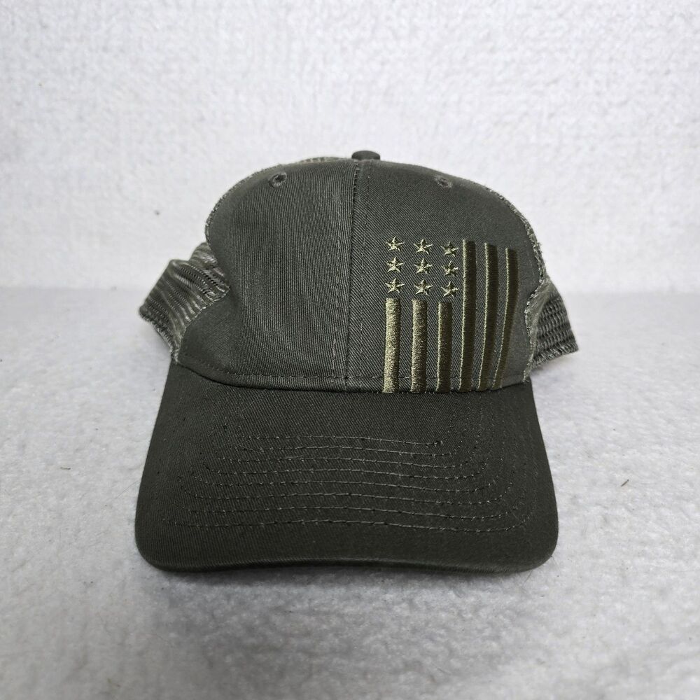 Academy American Flag Outdoors Mesh Trucker Snapback Hat Cap Olive Green